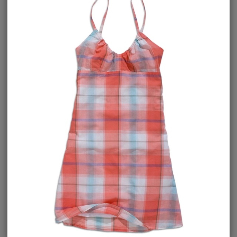 Brand New with Tags. Burnt Orange Gingham V-Neck Dress